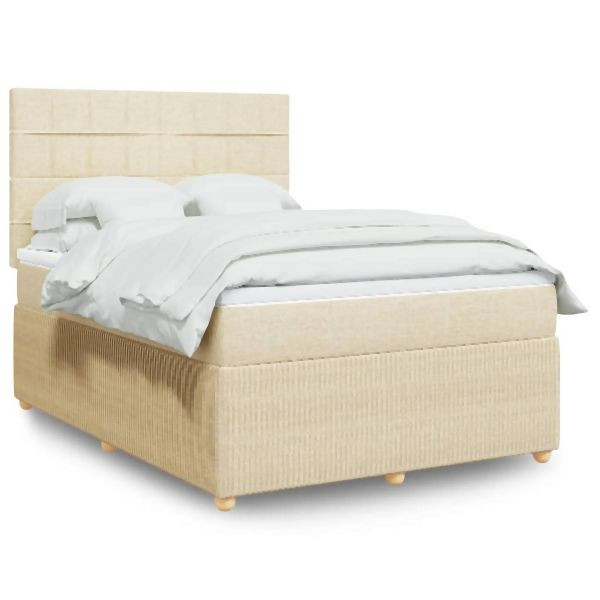 vidaXL Boxspringbett mit Matratze Creme 140x190 cm Stoff, 3292056