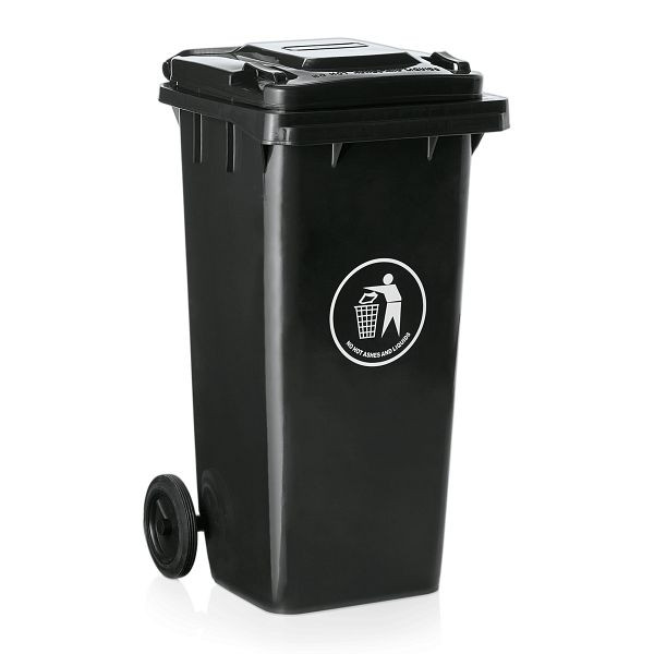 WAS Abfalltonne mit zwei Rollen, 120 Liter, grau, HDPE, 9975120