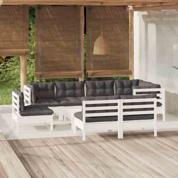 vidaXL 9-tlg. Garten-Lounge-Set mit Kissen Weiß Kiefer Massivholz, 3096473