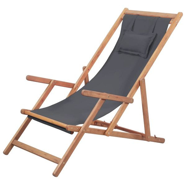 vidaXL Klappbarer Strandstuhl Stoff und Holzrahmen Grau, 43997