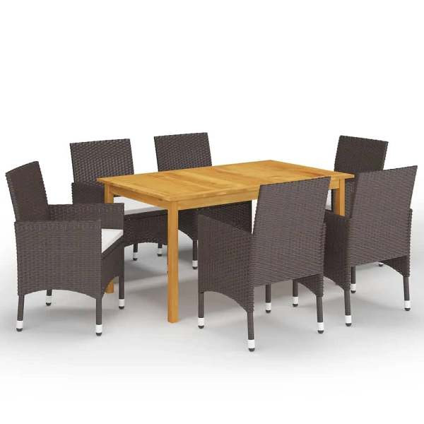 vidaXL 7-tlg. Garten-Essgruppe mit Kissen Braun, 3095864