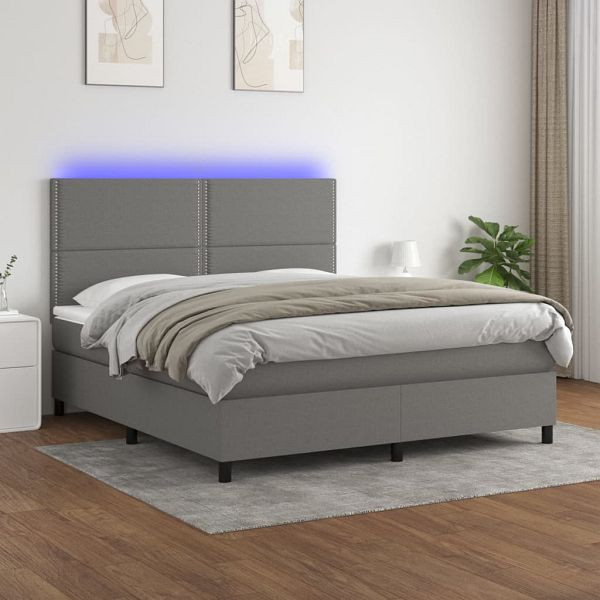 vidaXL Boxspringbett mit Matratze & LED Dunkelgrau 180x200 cm Stoff, 3134814