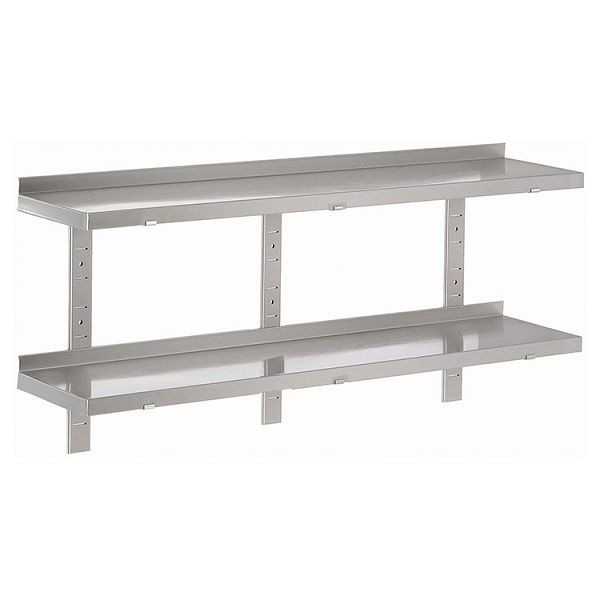 Gastro-Inox Edelstahl AISI 430 Doppelwandregal, 1900x400mm, mit 3 Regalbodenträgern und 3 Wandkonsolen, 303.223