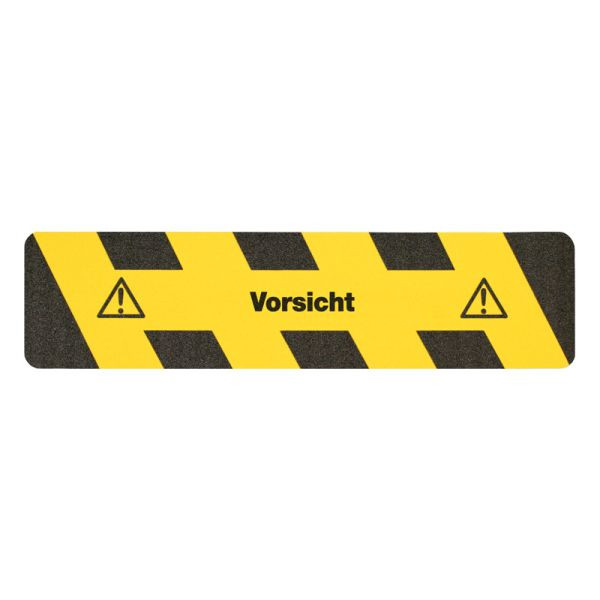 m2 Antirutschbelag Warnmarkierung schwarz/gelb mit Text "Vorsicht" Streifen 150x610mm, M151500610