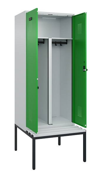 C+P PSA Doppel-Spind Evolo PLUS, Bank, 2 Abteile, 2120x800x815mm, 7035/6037, Drehriegel, Sitzfläche Kunststoff, Sitzbank, 0490527-22P S10065