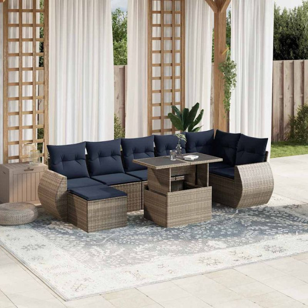vidaXL 8-teiliges Gartensofa-Set mit Kissen, grau, Polyrattan, 3268691