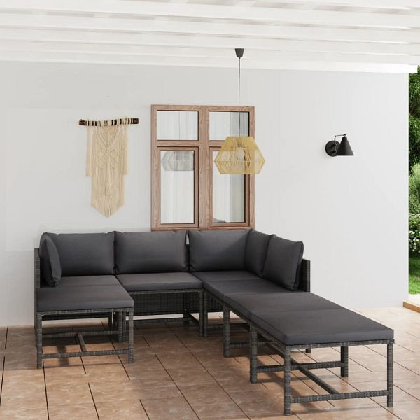 vidaXL 7-teilig Garten-Lounge-Set mit Kissen Poly Rattan Grau, 3059763