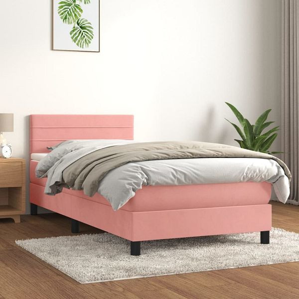 vidaXL Boxspringbett mit Matratze Rosa 90x190 cm Samt, 3141340