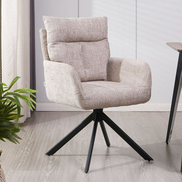 HOME DELUXE Esszimmerstuhl mit Armlehne ALUNA Chenille, 2er Set Beige, 71756