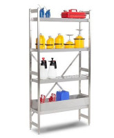 Vorschau: DENIOS Gefahrstoffregal GRE 1250 für entzündbare Stoffe, Edelstahl, 1 Wanne und 3 gelochte Böden, Grundfeld, 181455 Vorschau: DENIOS Gefahrstoffregal GRE 1250 für entzündbare Stoffe, Edelstahl, 1 Wanne und 3 gelochte Böden, Grundfeld, 181455