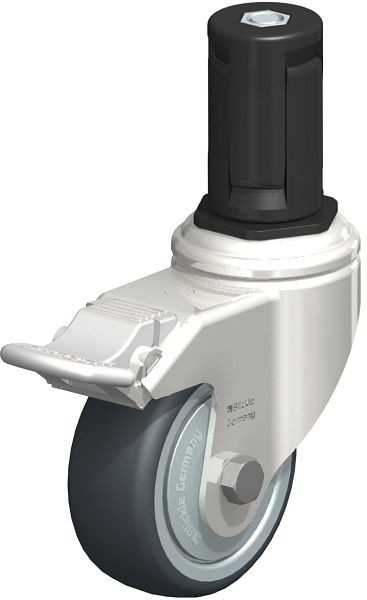 Blickle LKRXA-TPA 80KD-11-FI-FK-EXR15 Edelstahl-Apparate-Lenkrolle mit Expander & Feststeller, Thermoplastisches Gummi-Elastomer, Grau, 853133