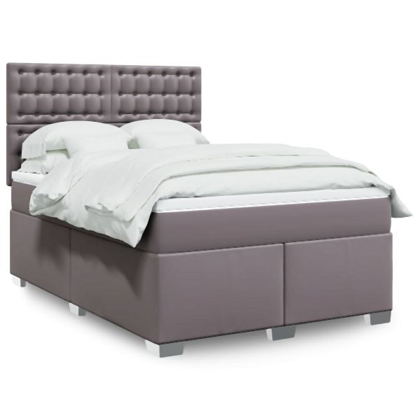 vidaXL Boxspringbett mit Matratze Grau 140x200 cm Kunstleder, 3290726