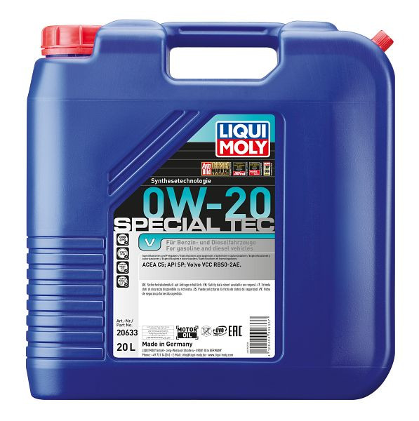 LIQUI MOLY Motoröl Special Tec V 0W-20, Kanister Kunststoff, VE: 20 Liter, 20633
