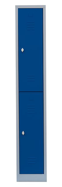 Lüllmann Stahl-Kleiderschrank / Garderobenschrank, 1800 x 315 x 500 mm, Lichtgrau/Enzianblau, 520211