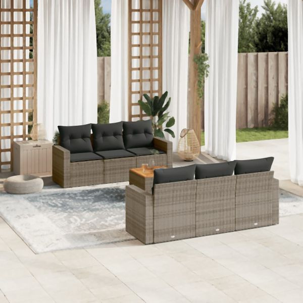 vidaXL 7-tlg. Garten-Sofagarnitur mit Kissen Grau Poly Rattan, 3256347