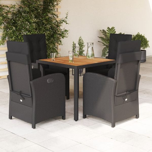 vidaXL 5-teilig Garten-Essgruppe mit Kissen Schwarz Poly Rattan, 3212231