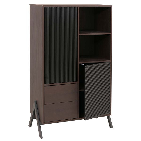 Mendler Hochschrank HWC-O40, Schrank Highboard mit Türen Staufächer Schubladen, MDF Metall Melamin 138x79x40cm, Walnuss-Optik, 139001+139002