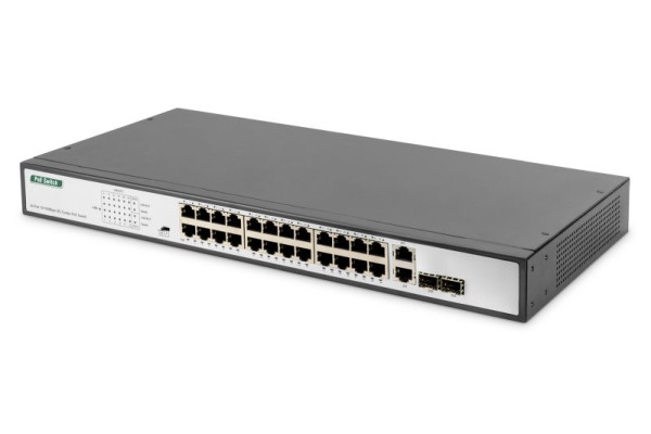 DIGITUS 24-Port Fast Ethernet PoE Switch, 19 Zoll, Unmanaged, 2 Uplinks, DN-95343