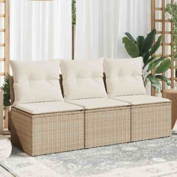 vidaXL Gartensofa mit Kissen 3-Sitzer Beige Poly Rattan, UV-beständig, 366077