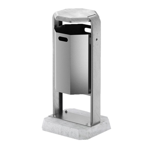 Stein HGS Abfallbehälter -City 600- mit Abdeckung, mobil mit Beton-Sockel, mit Ascher, Behälter und Ständer ohne Farbe, Aluminium, geschliffen, 12698-0201
