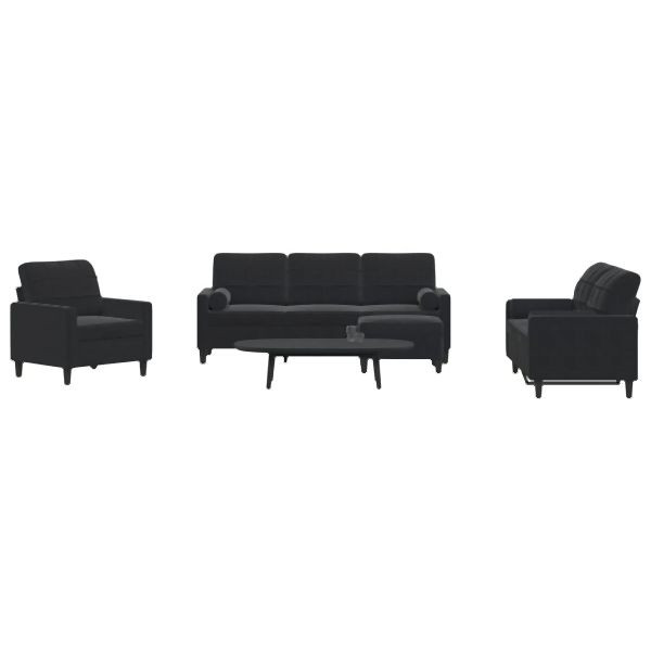 vidaXL 4-tlg. Sofagarnitur mit Kissen und Nackenrollen Schwarz Samt, 3278386