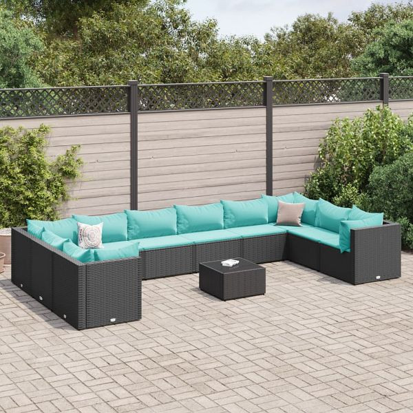 vidaXL 11-teilig Garten-Lounge-Set mit Kissen Schwarz Poly Rattan, 3308292