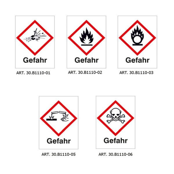 Stein HGS GHS-Gefahrstoffetikett, Text: Gefahr, 25 x 35 mm / 16er-Bogen, Brandfördernd, 30.b1109-03