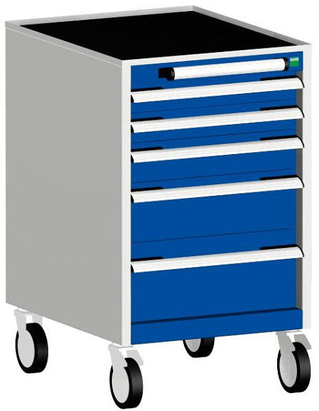 bott cubio Schubladenschrank mobil bestückt mit 5 Schubladen BxTxH: 525 x 650 x 880 mm, RAL 7035/5010, 40402113.11V