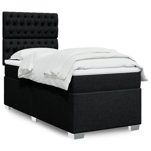 vidaXL Boxspringbett mit Matratze Schwarz 90x200 cm Stoff, 3292680