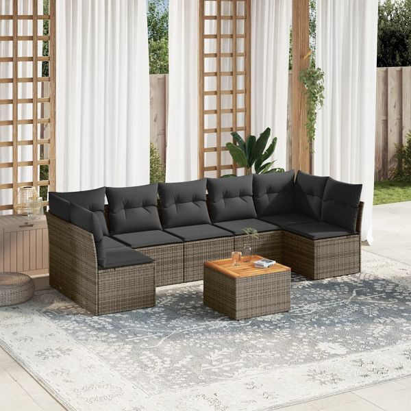 vidaXL 8-teilig Garten-Sofagarnitur mit Kissen Grau Poly Rattan, 3223575