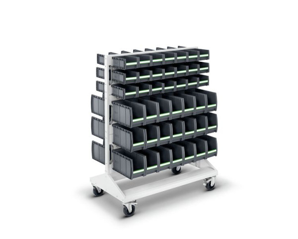 bott perfo Rack mobil mit 84 bottBoxen, 6 Schlitzplatten, BxTxH: 1000x550x1250mm, Lichtgrau, 41022013.16