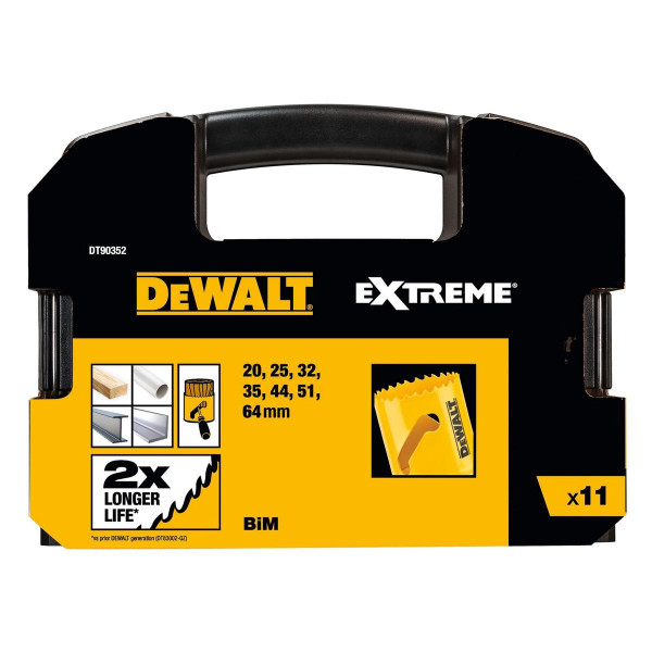 DeWalt Lochsägen-Set Bi-Metall Extreme, Elektriker-Set im Transportkoffer 11-teilig, 16-20-25-32-40-51-64mm, DT90352-QZ