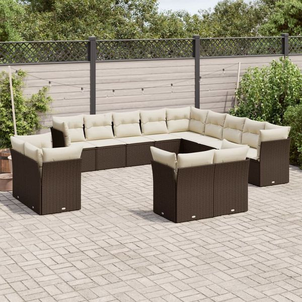 vidaXL 13-teilig Garten-Sofagarnitur mit Kissen Braun Poly Rattan, 3218553
