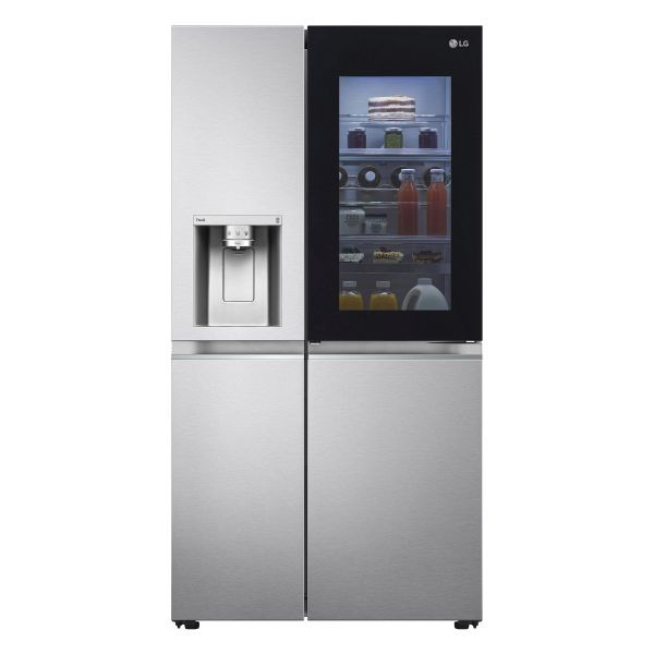 LG Side-by-Side Kühlschrank mit InstaView Door-in-Door, Eis-, Crushed Ice- und Wasserspender, 635 Liter Kapazität, Brushed Steel, GSXV90BSDE