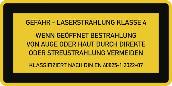 Moedel LASER KLASSE 4 DIN 60825-1, Textschild für Zugangskl., Folie, 52x26 mm, VE: 10 Stück/Bogen, 59737