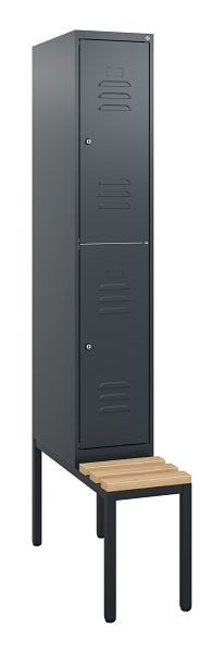 C+P Doppelstöckiger Spind Classic PLUS, 1950x300x815mm, 7016/7016, Zylinderschlösser, Sitzleisten aus Buche, mit untergebauter Sitzbank, 0803505-10 S10042