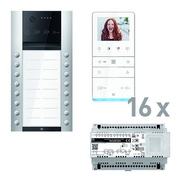 TCS Türkontrollsystem video: pack PRO 16WE Außenstation AVA 16T AP 16x Freisprecher IVW6511 Steuergerät, PVAF162/003