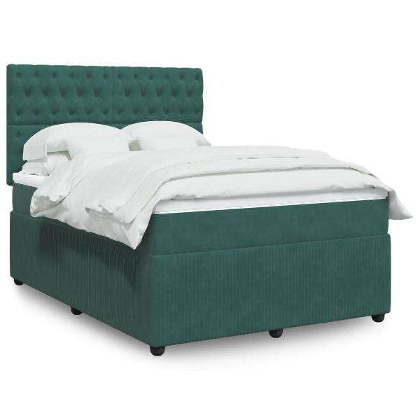vidaXL Boxspringbett mit Matratze Dunkelgrün 140x200 cm Samt, 3292367