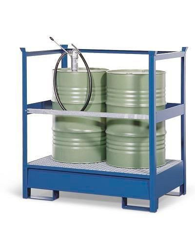 DENIOS Gefahrstoffstation 2 P2-P aus Stahl, lackiert, für 2 Fässer à 200 Liter, mit Rahmen, 128290