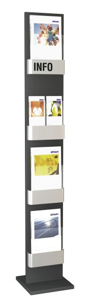 Kerkmann Prospektständer First 4 x DIN A4, B 300 x T 300 x H 1750 mm, anthrazit/silber, 41659614