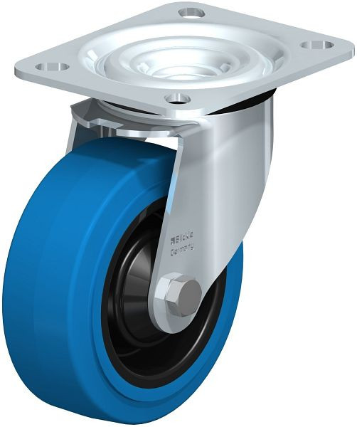 Blickle L-POEV 100KD-SB Stahlblech-Lenkrolle, mittelschwere Ausführung, mit Anschraubplatte, Elastik-Vollgummi, Blau, 850530