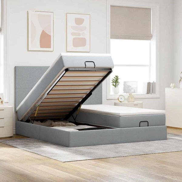 vidaXL Ottoman-Bett mit Matratzen & LEDs Hellgrau 180x200 cm Stoff, 3314520