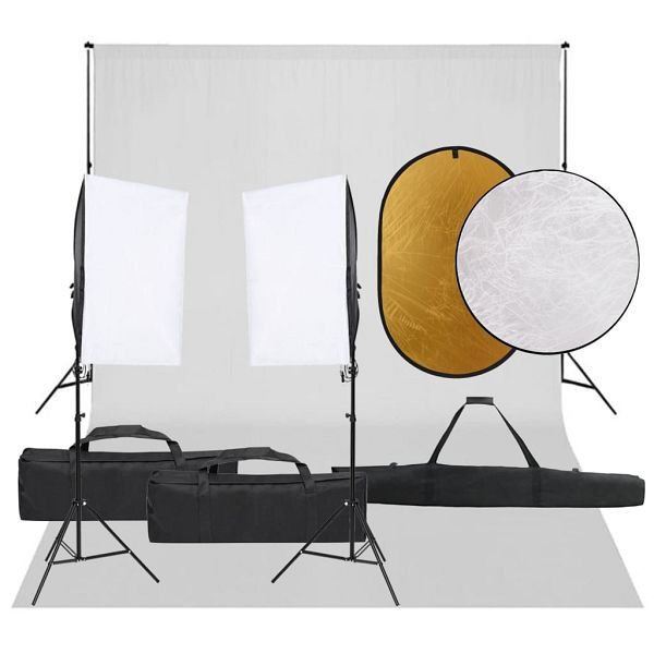 vidaXL Fotostudio-Set mit Beleuchtung, Hintergrund und Reflektor, 3094760