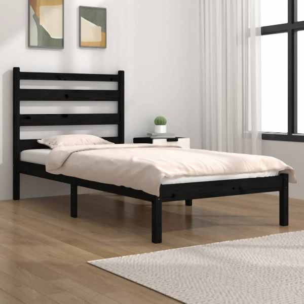 vidaXL Massivholzbett Schwarz Kiefer 75x190 cm, 3103612