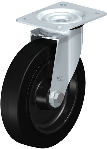 Blickle LE-POEV 200XR Stahlblech-Lenkrolle mit Anschraubplatte, Elastik-Vollgummi, Schwarz, 850266