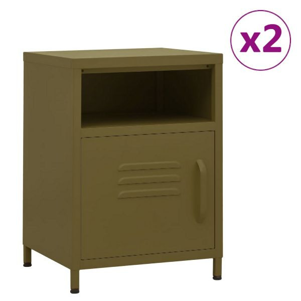 vidaXL Nachttische 2 Stk. Olivgrün 35x35x51 cm Stahl, 3095214