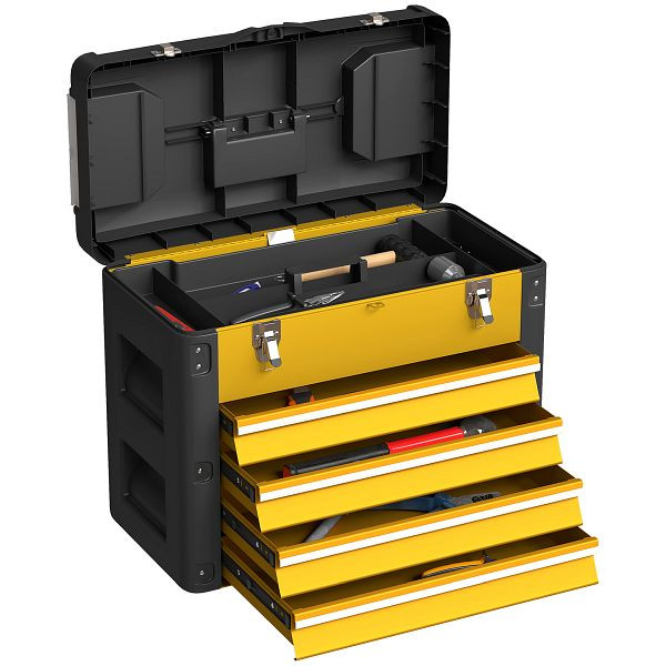 HOMCOM Werkzeugkiste leer, 49,7 x 25,3 x 40,7 cm Werkzeugkasten mit 4 Schubladen, Mini-Box Stahl Gelb, B20-110V02YL