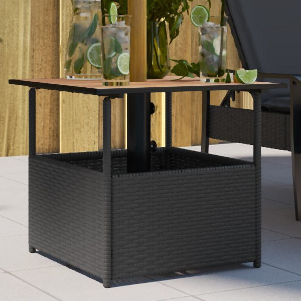 vidaXL Gartentisch mit Schirmloch Schwarz 55x55x46,5 cm Poly Rattan, 364117