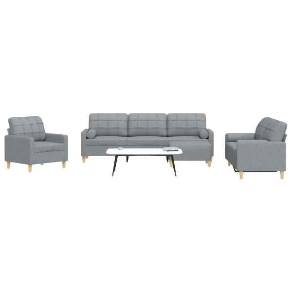 vidaXL 4-tlg. Sofagarnitur mit Fußhocker & Dekokissen Hellgrau Stoff, 3278311