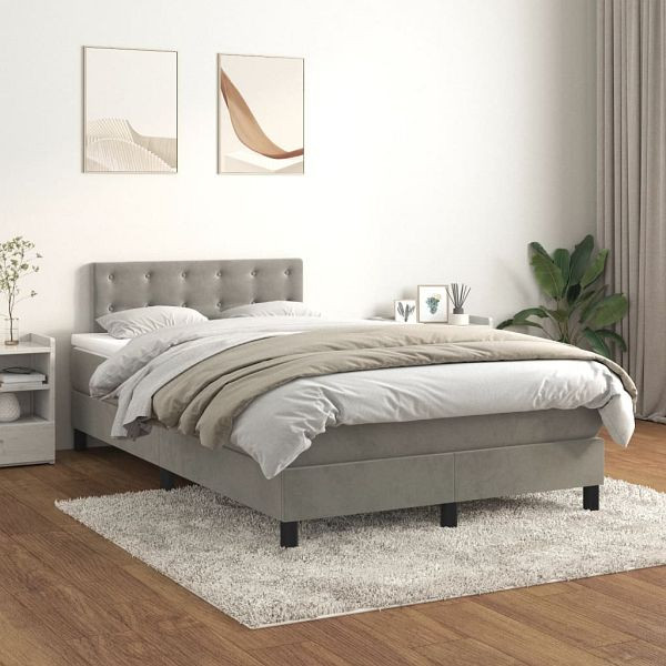 vidaXL Boxspringbett mit Matratze Hellgrau 120x200 cm Samt, 3141533